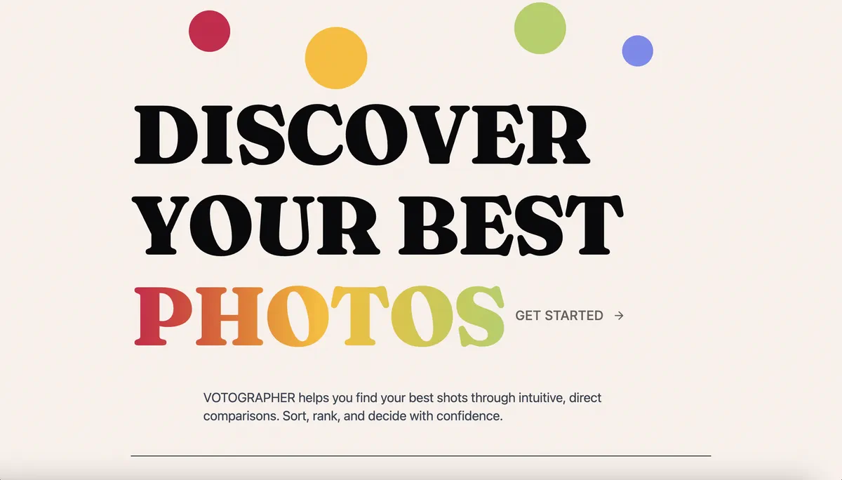 Votographer homepage with 'Discover Your Best Photos' tagline